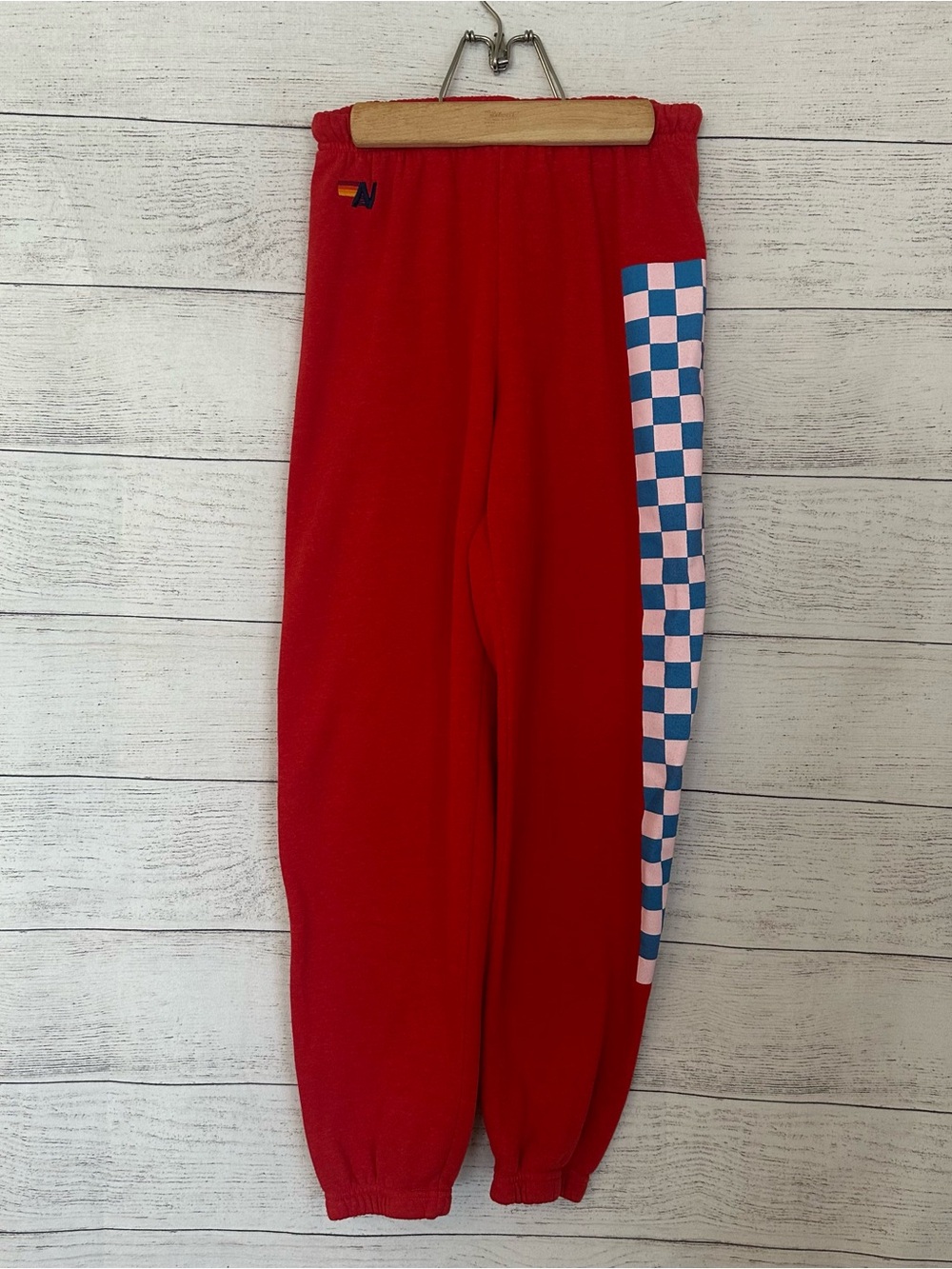 Aviator Nation Check Leg Sweatpants in Red. - Picture 3 of 8